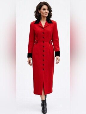 Vintage Red Black Wool Velvet Trench Coat Gothic Small